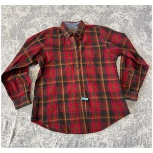 Roper Mens Plaid Flannel Long Sleeve Button Up Shirt Red Brown M